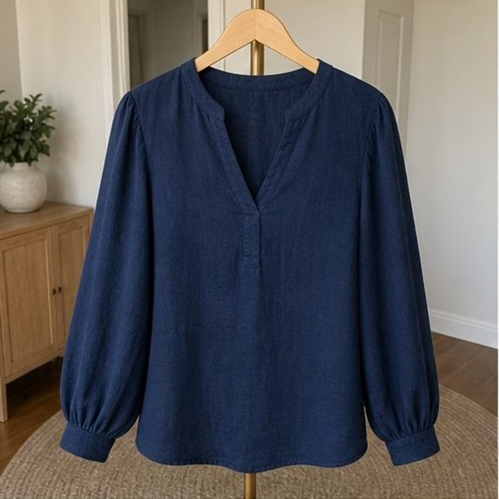 Navy V Neck Top